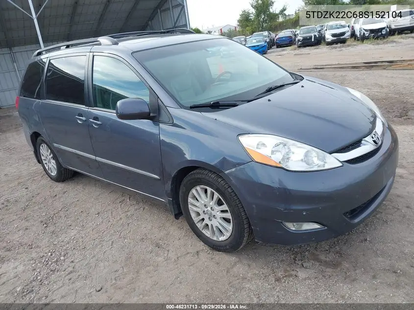 TOYOTA SIENNA 2008, VIN 5TDZK22C68S152104