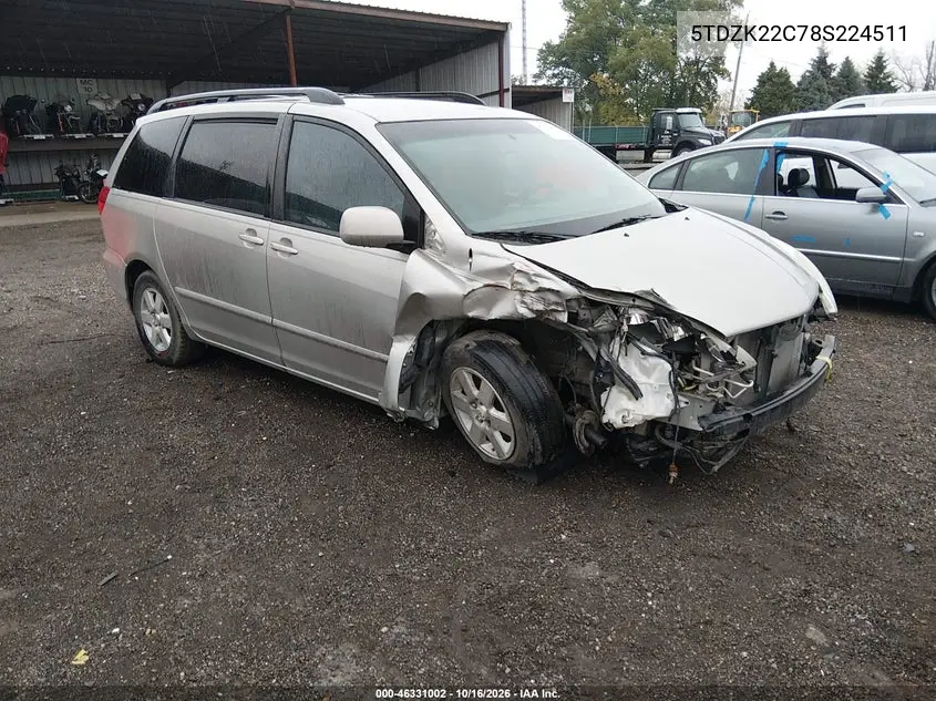 TOYOTA SIENNA 2008, VIN 5TDZK22C78S224511