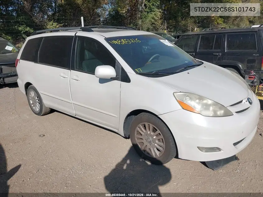 TOYOTA SIENNA 2008, VIN 5TDZK22C58S101743