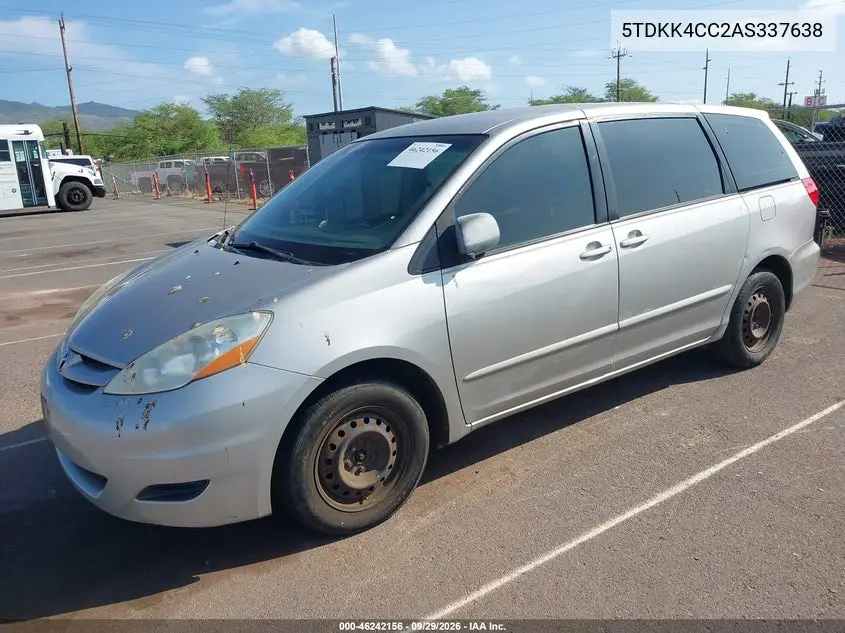 2010 TOYOTA SIENNA VIN 5TDKK4CC2AS337638 — фото 2