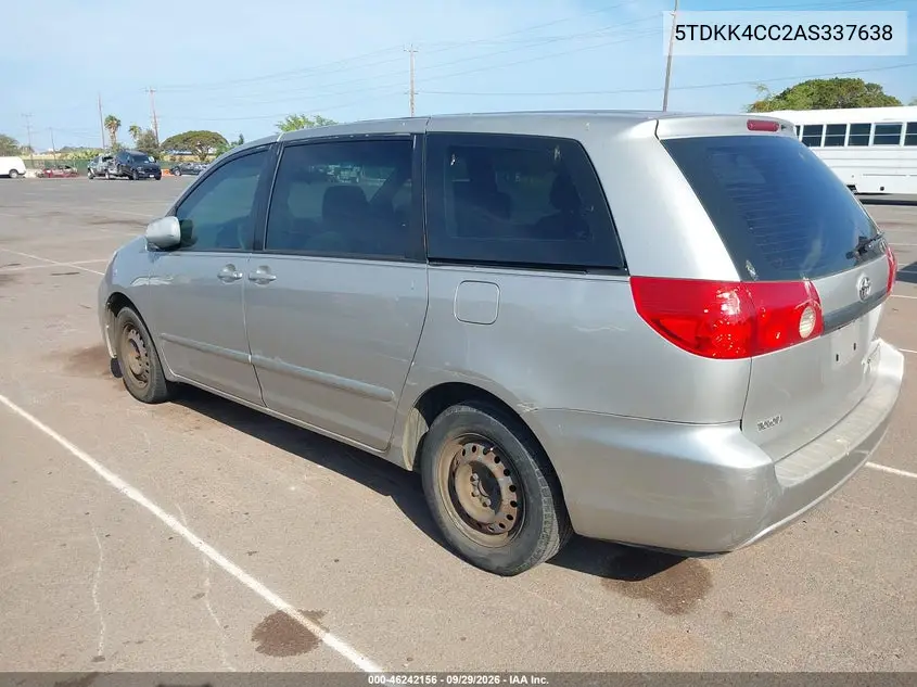 2010 TOYOTA SIENNA VIN 5TDKK4CC2AS337638 — фото 3