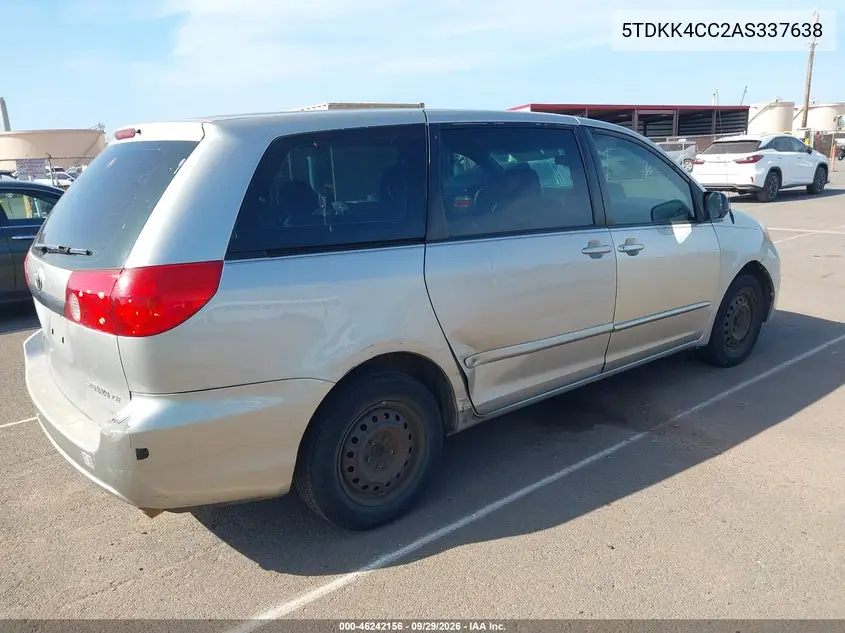 2010 TOYOTA SIENNA VIN 5TDKK4CC2AS337638 — фото 4