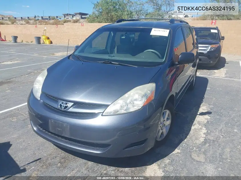 2010 TOYOTA SIENNA VIN 5TDKK4CC6AS324195 — фото 2