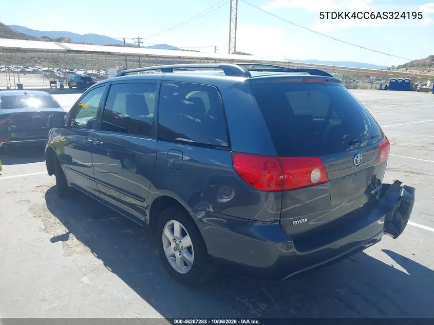 2010 TOYOTA SIENNA VIN 5TDKK4CC6AS324195 — фото 3