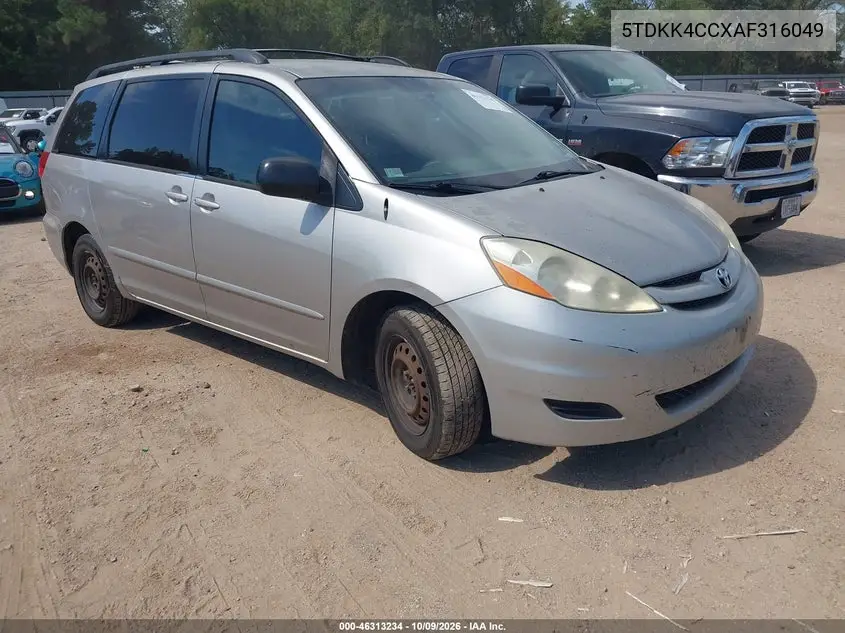 TOYOTA SIENNA 2010, VIN 5TDKK4CCXAF316049
