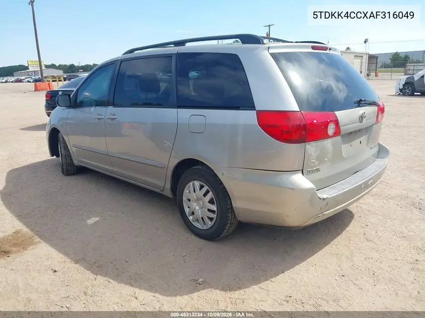 2010 TOYOTA SIENNA VIN 5TDKK4CCXAF316049 — фото 3