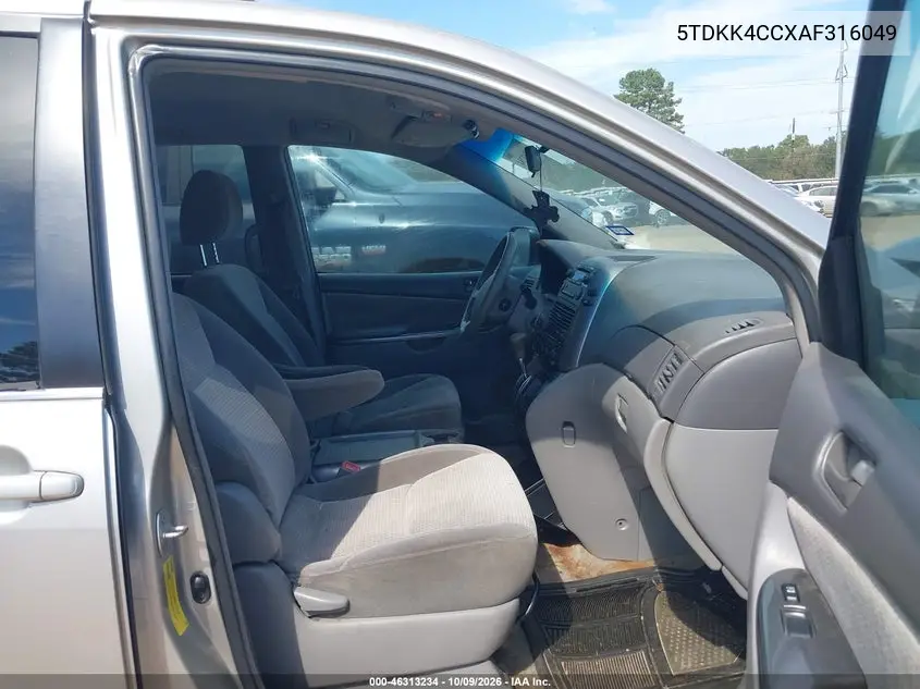 2010 TOYOTA SIENNA VIN 5TDKK4CCXAF316049 — фото 5