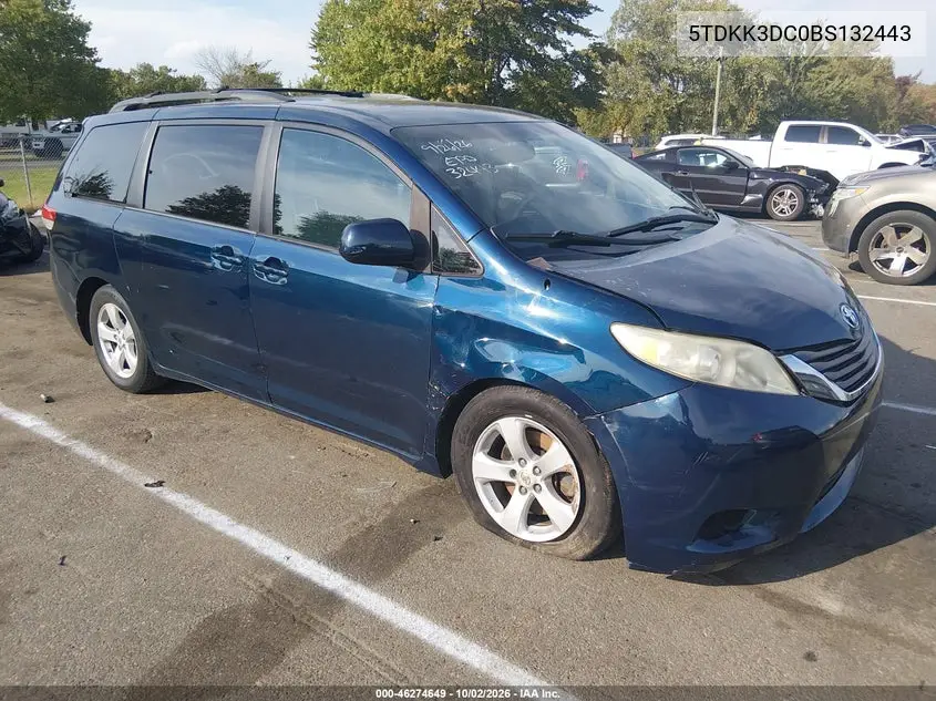 TOYOTA SIENNA 2011, VIN 5TDKK3DC0BS132443
