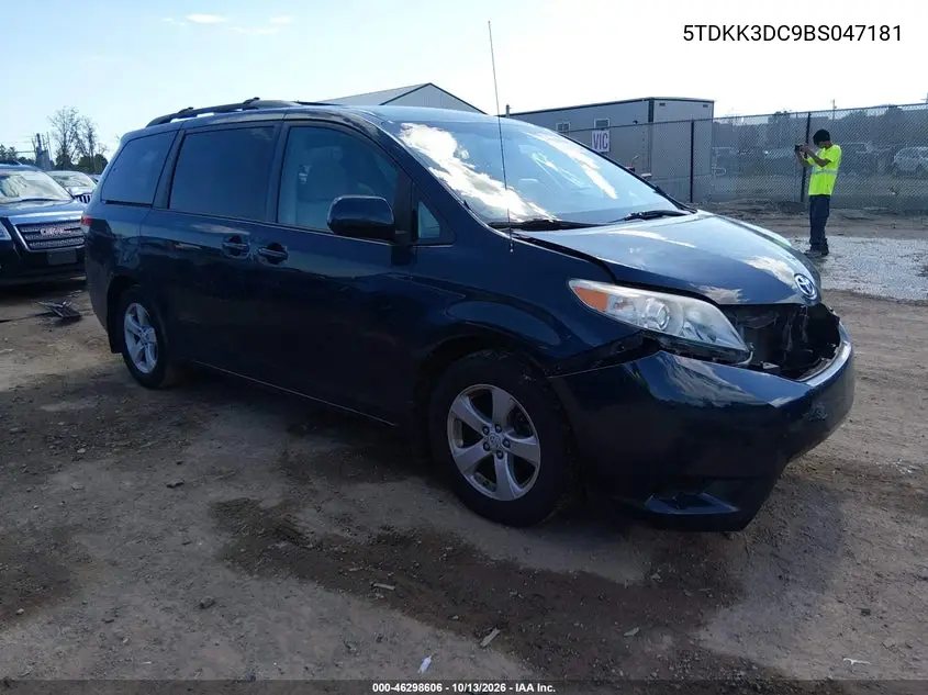 TOYOTA SIENNA 2011, VIN 5TDKK3DC9BS047181