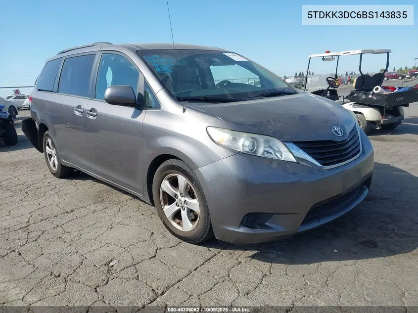 TOYOTA SIENNA 2011, VIN 5TDKK3DC6BS143835