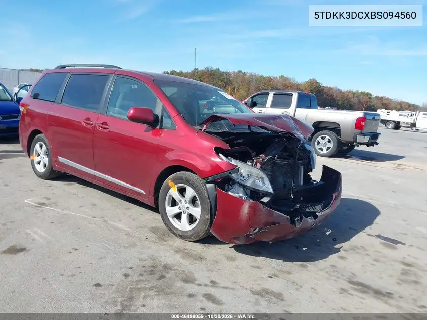 TOYOTA SIENNA 2011, VIN 5TDKK3DCXBS094560