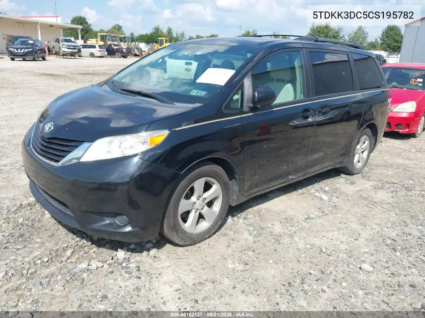 2012 TOYOTA SIENNA VIN 5TDKK3DC5CS195782 — фото 2