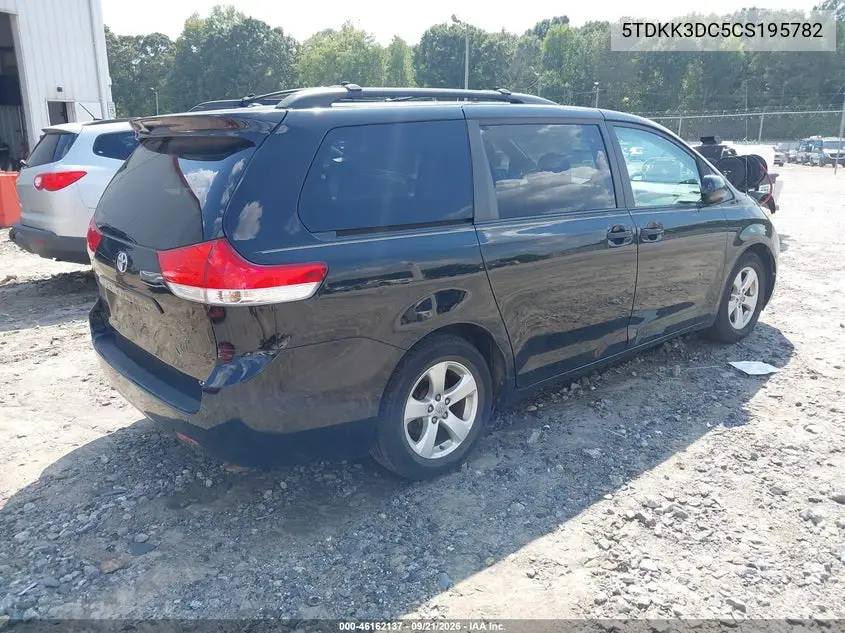 2012 TOYOTA SIENNA VIN 5TDKK3DC5CS195782 — фото 4