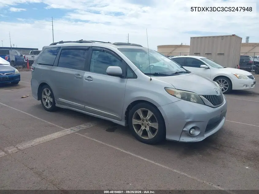 TOYOTA SIENNA 2012, VIN 5TDXK3DC3CS247948