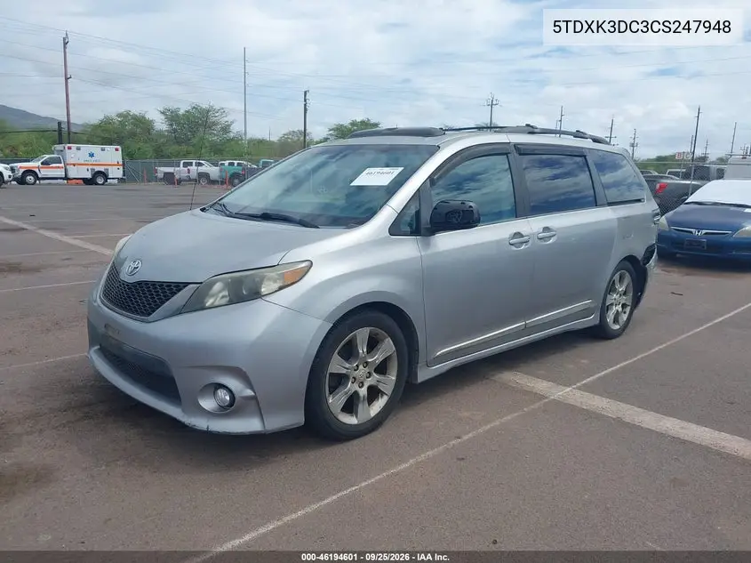2012 TOYOTA SIENNA VIN 5TDXK3DC3CS247948 — фото 2