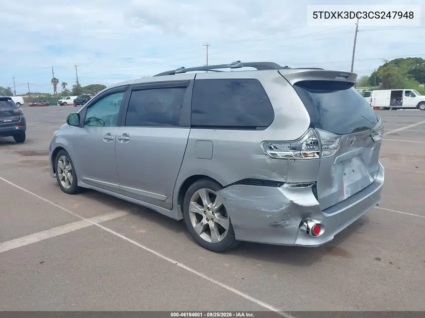 2012 TOYOTA SIENNA VIN 5TDXK3DC3CS247948 — фото 3