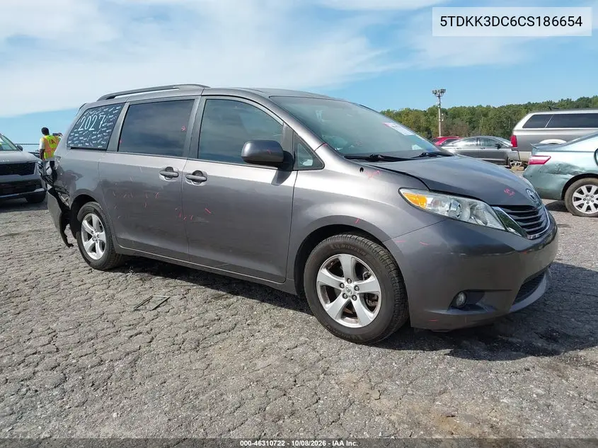 TOYOTA SIENNA 2012, VIN 5TDKK3DC6CS186654