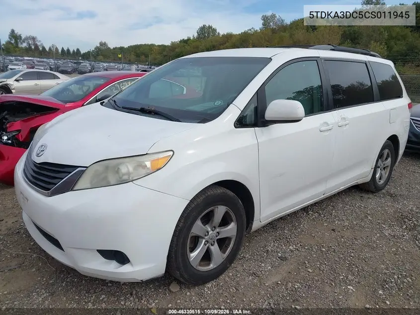 2012 TOYOTA SIENNA VIN 5TDKA3DC5CS011945 — фото 2