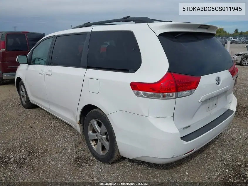 2012 TOYOTA SIENNA VIN 5TDKA3DC5CS011945 — фото 3