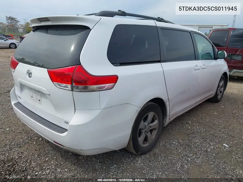 2012 TOYOTA SIENNA VIN 5TDKA3DC5CS011945 — фото 4