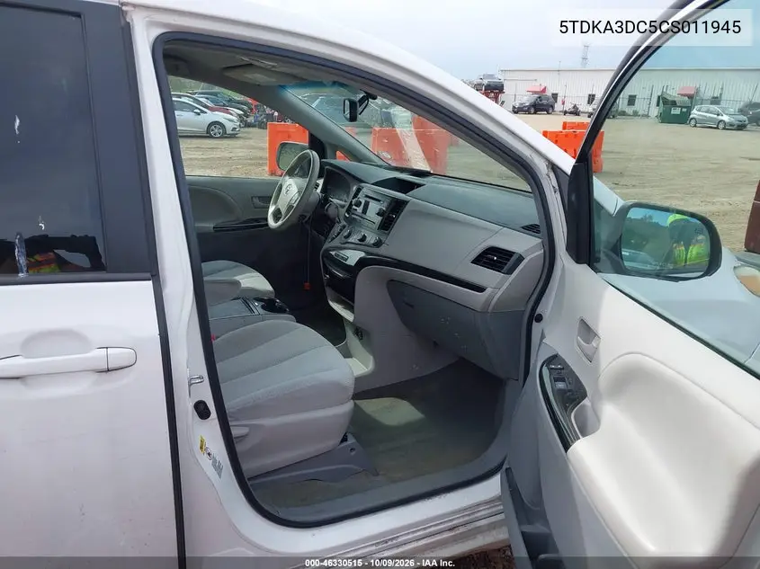 2012 TOYOTA SIENNA VIN 5TDKA3DC5CS011945 — фото 5