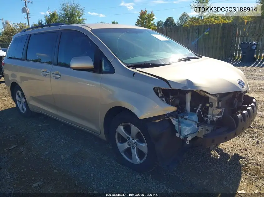 TOYOTA SIENNA 2012, VIN 5TDKK3DC5CS188914