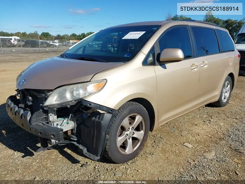 2012 TOYOTA SIENNA VIN 5TDKK3DC5CS188914 — фото 2