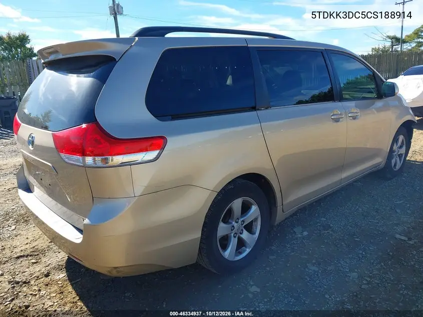 2012 TOYOTA SIENNA VIN 5TDKK3DC5CS188914 — фото 4