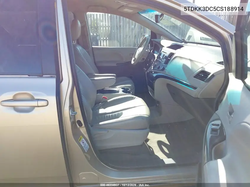 2012 TOYOTA SIENNA VIN 5TDKK3DC5CS188914 — фото 5
