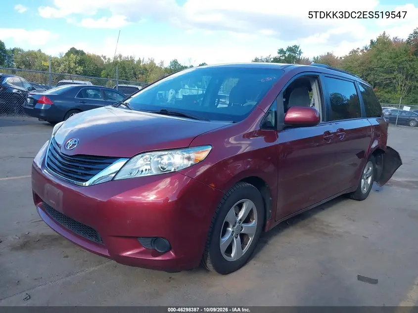 2014 TOYOTA SIENNA VIN 5TDKK3DC2ES519547 — фото 2