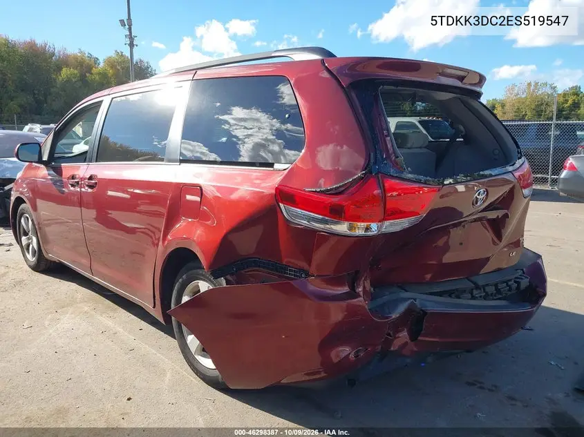 2014 TOYOTA SIENNA VIN 5TDKK3DC2ES519547 — фото 3