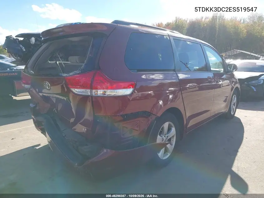 2014 TOYOTA SIENNA VIN 5TDKK3DC2ES519547 — фото 4