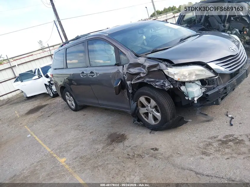 2015 TOYOTA SIENNA VIN 5TDKK3DC9FS689163 — фото 1
