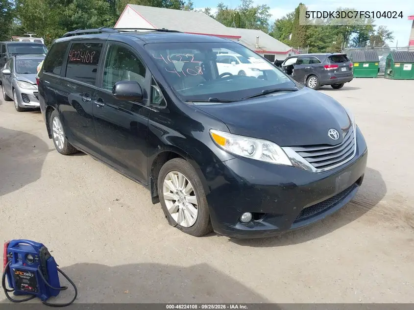 TOYOTA SIENNA 2015, VIN 5TDDK3DC7FS104024