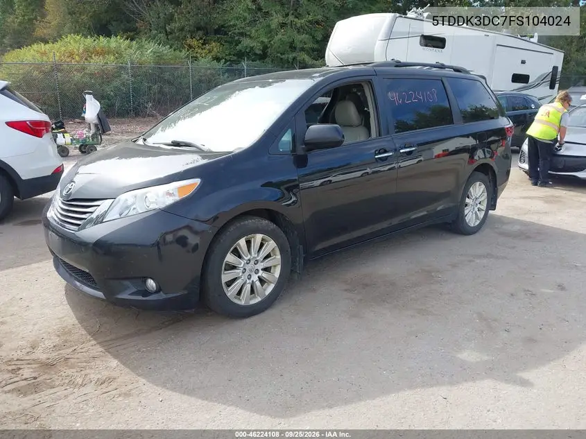 2015 TOYOTA SIENNA VIN 5TDDK3DC7FS104024 — фото 2