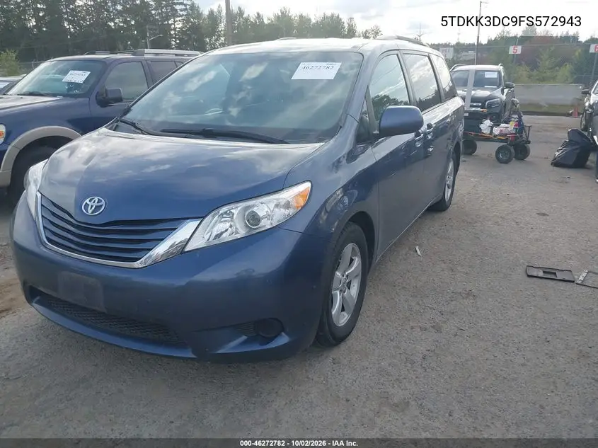 2015 TOYOTA SIENNA VIN 5TDKK3DC9FS572943 — фото 2