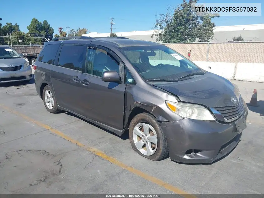 TOYOTA SIENNA 2015, VIN 5TDKK3DC9FS567032