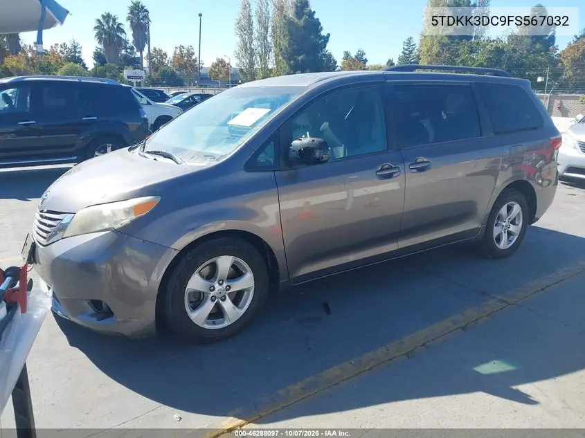 2015 TOYOTA SIENNA VIN 5TDKK3DC9FS567032 — фото 2