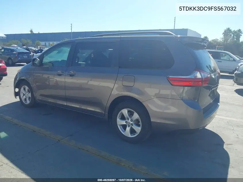 2015 TOYOTA SIENNA VIN 5TDKK3DC9FS567032 — фото 3