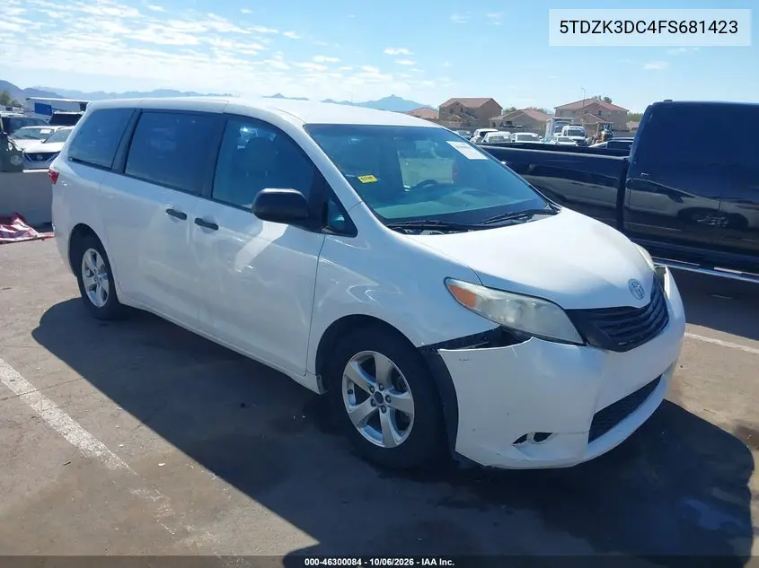 TOYOTA SIENNA 2015, VIN 5TDZK3DC4FS681423