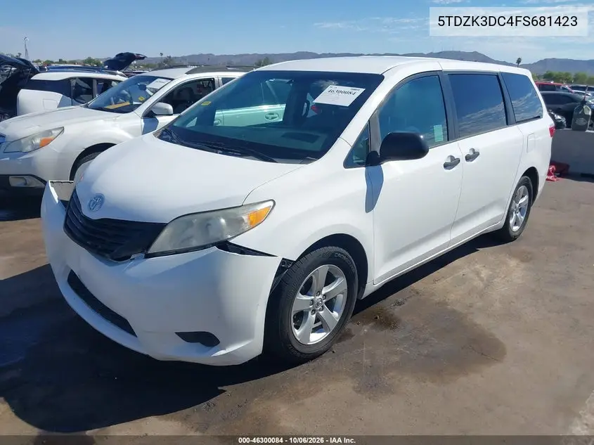 2015 TOYOTA SIENNA VIN 5TDZK3DC4FS681423 — фото 2