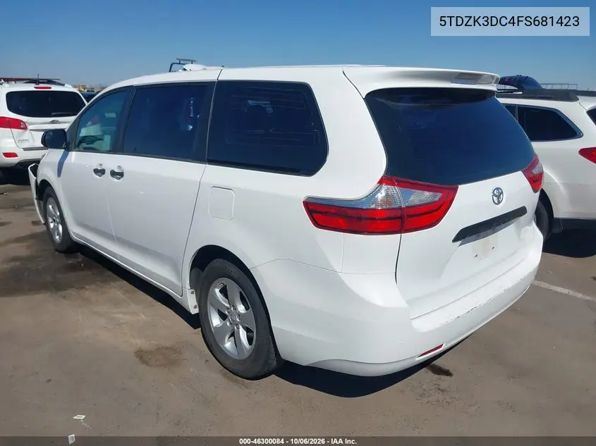 2015 TOYOTA SIENNA VIN 5TDZK3DC4FS681423 — фото 3