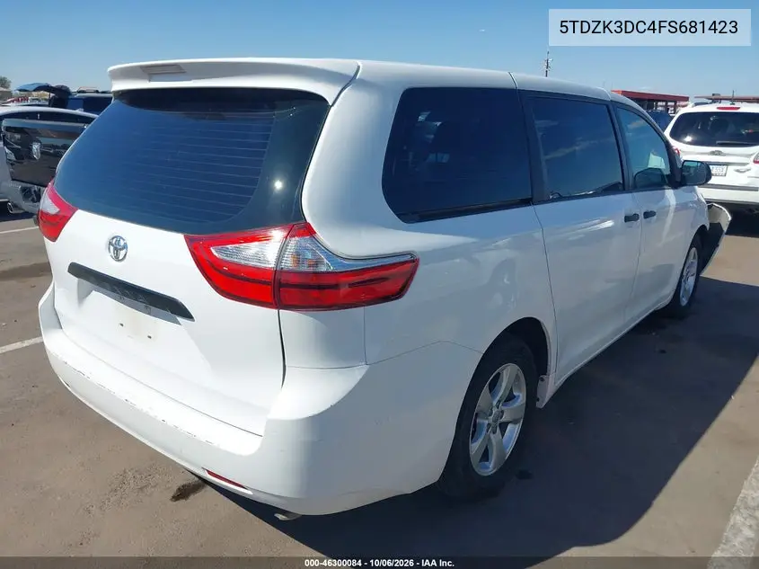 2015 TOYOTA SIENNA VIN 5TDZK3DC4FS681423 — фото 4
