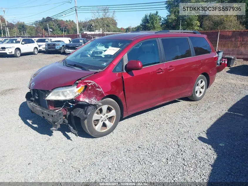 2015 TOYOTA SIENNA VIN 5TDKK3DC3FS557936 — фото 2