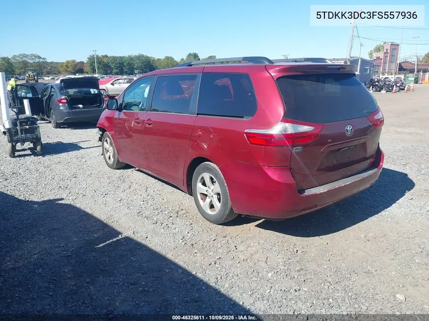 2015 TOYOTA SIENNA VIN 5TDKK3DC3FS557936 — фото 3