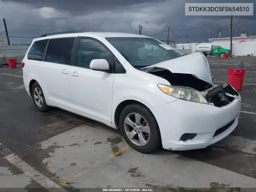 TOYOTA SIENNA 2015, VIN 5TDKK3DC5FS654510