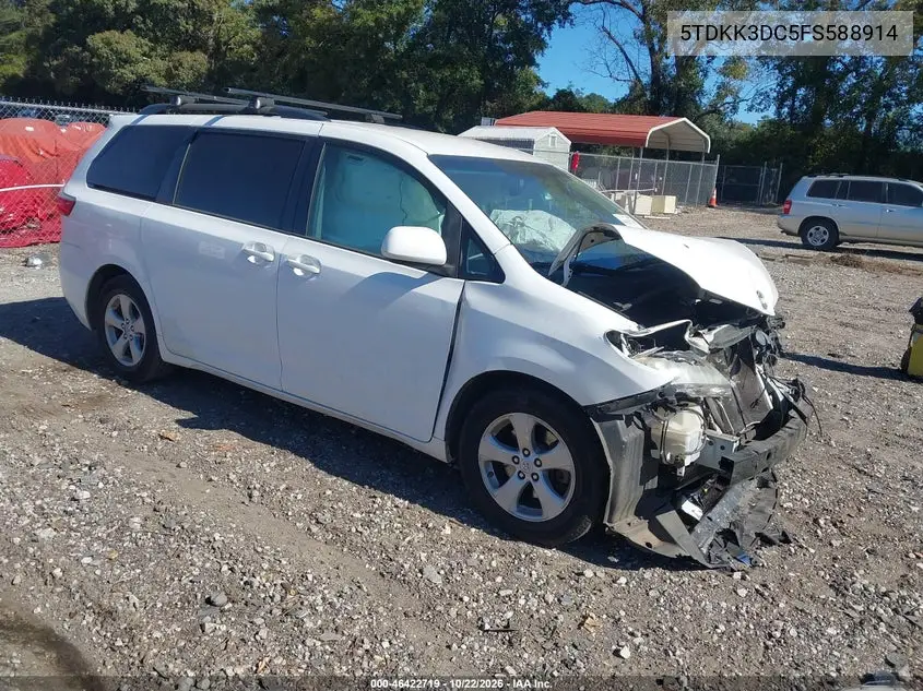 TOYOTA SIENNA 2015, VIN 5TDKK3DC5FS588914