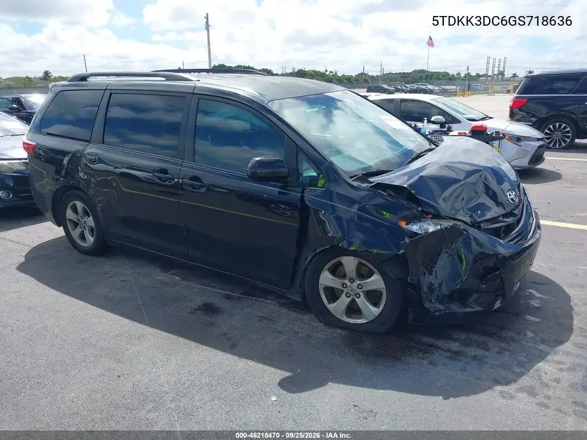 TOYOTA SIENNA 2016, VIN 5TDKK3DC6GS718636