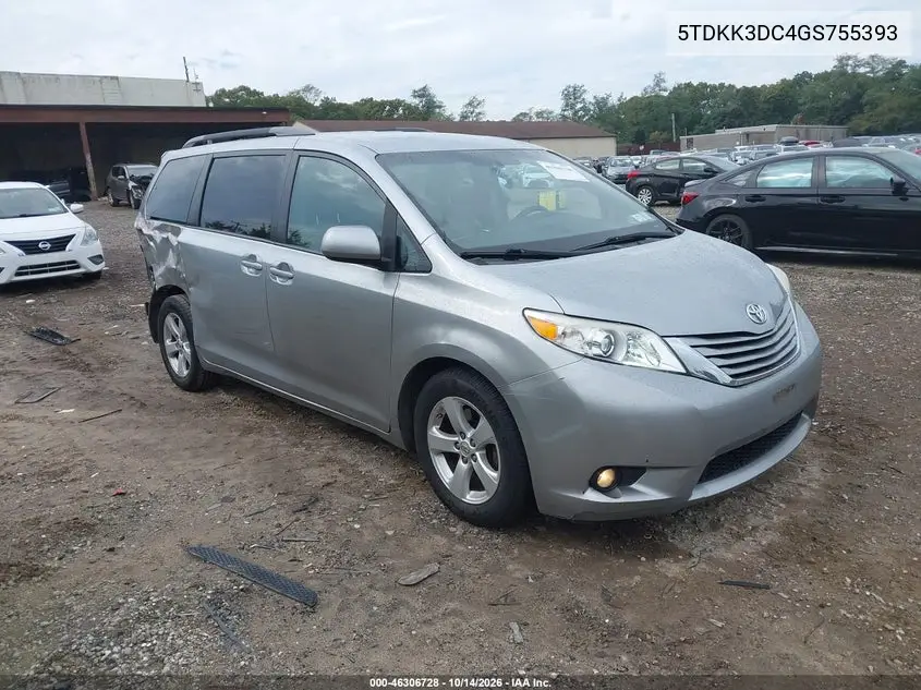 TOYOTA SIENNA 2016, VIN 5TDKK3DC4GS755393