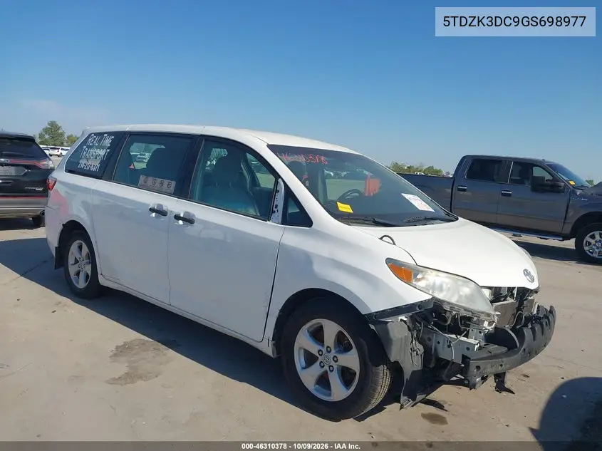 TOYOTA SIENNA 2016, VIN 5TDZK3DC9GS698977